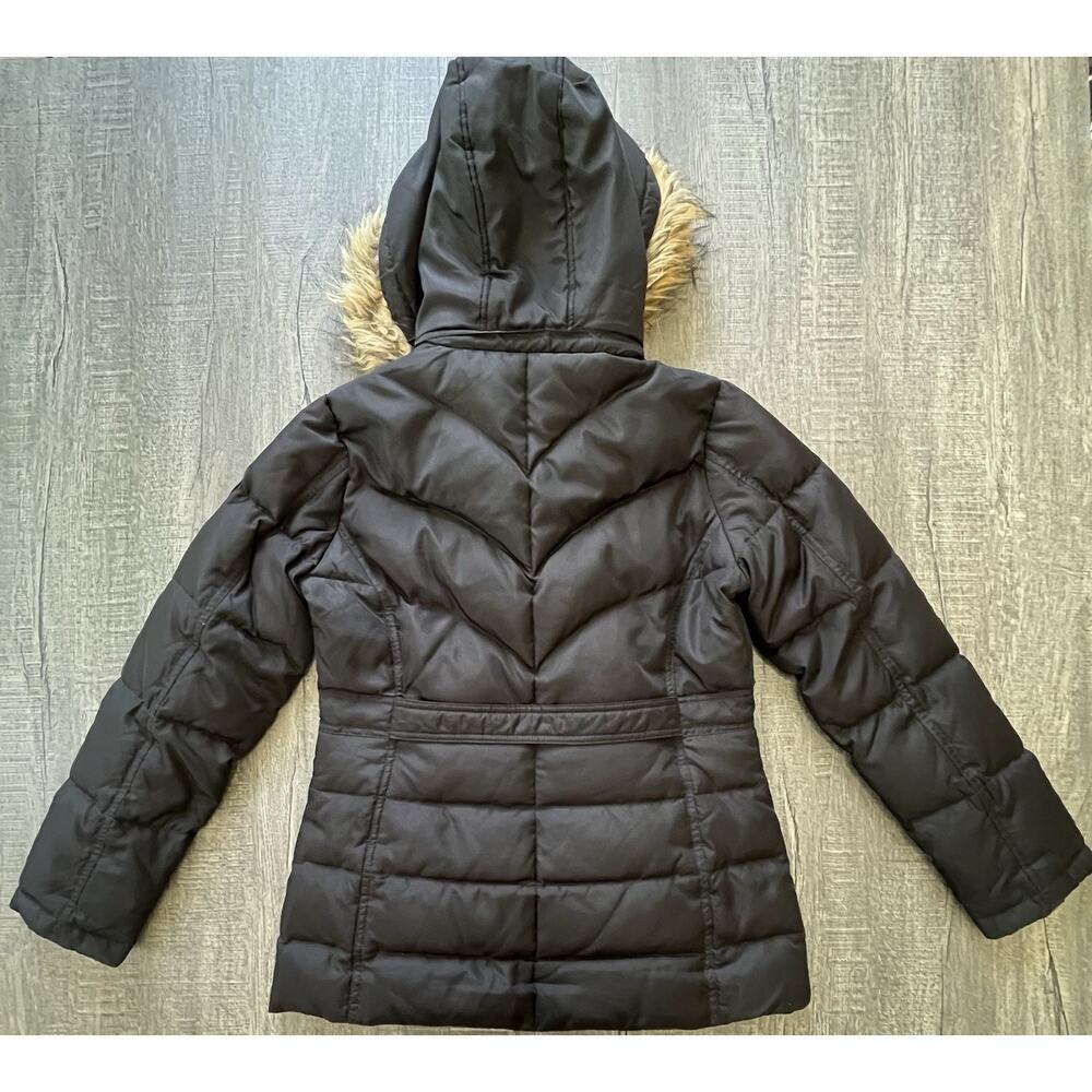 Larry Levine Feather Down Hooded Coat Black Quilted Faux Fur Removable Hood, S - Picture 2 of 15
